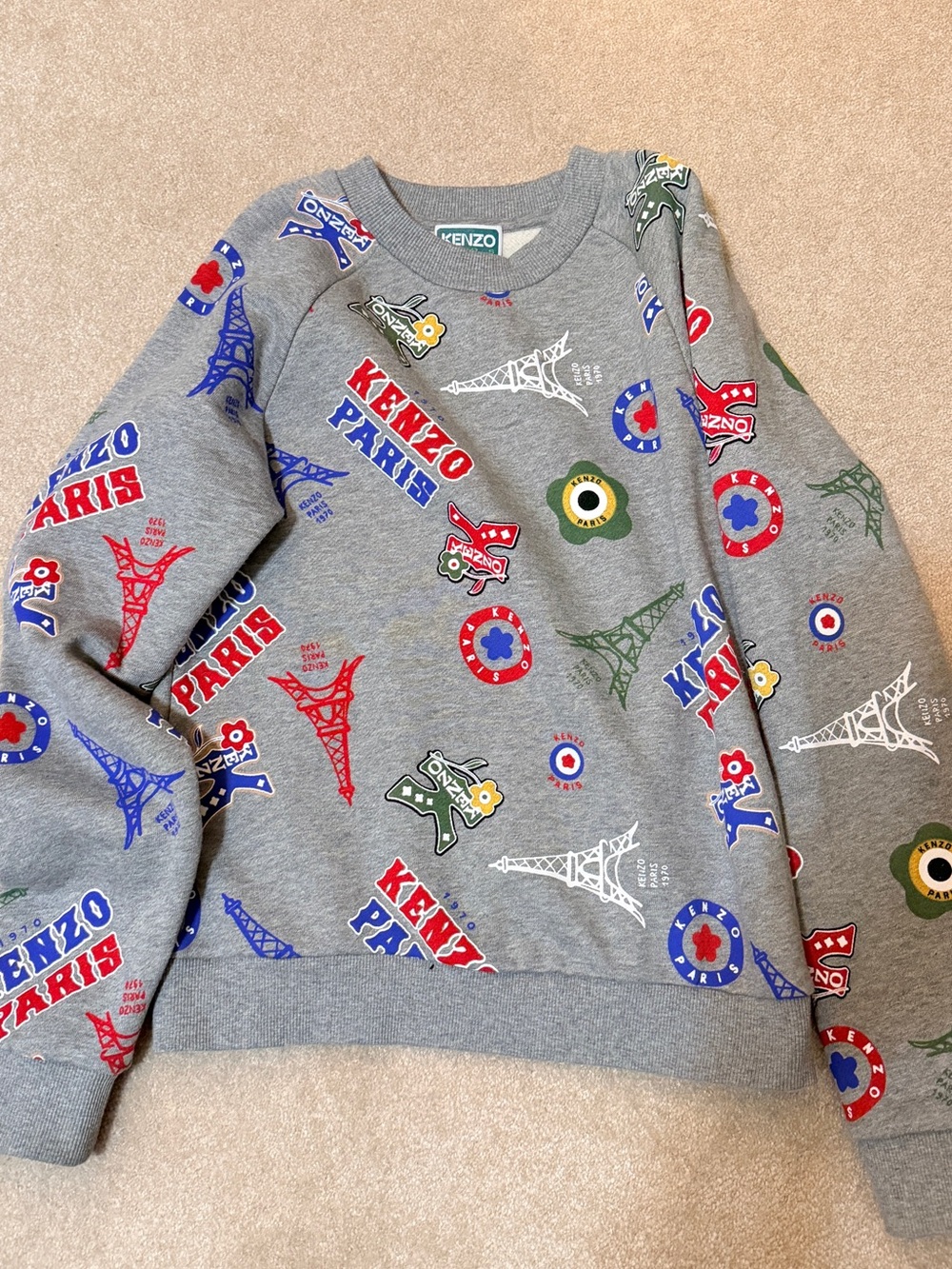 Kenzo Kids Grey Sweatshirt with Multicolor Paris Prints